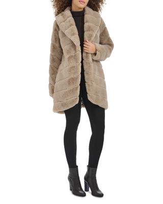 Grooved Faux Fur Coat
