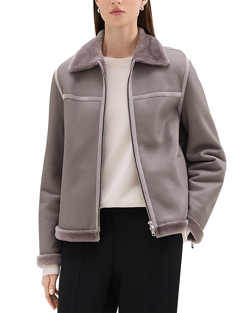 Theory Shearling Jacket In Iron Grey