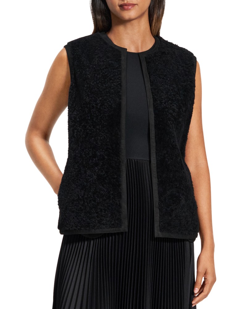 Theory Reversible Shearling Vest in Black