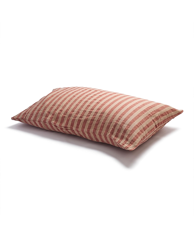 Piglet In Bed Pembroke Stripe Linen Blend Pillowcases, Standard In Sandstone Red