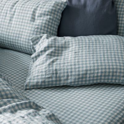  Gingham Linen Blend Fitted Sheet, Queen