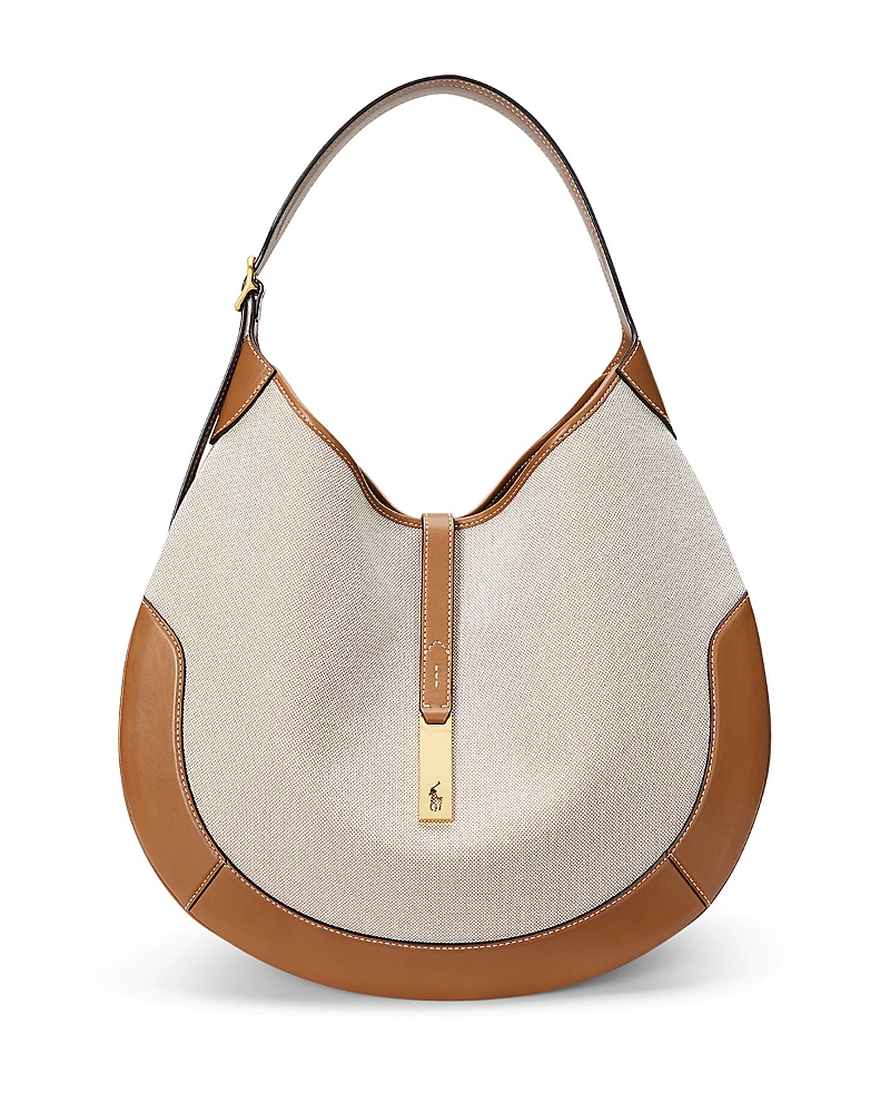 Polo Ralph Lauren Polo Id Medium Heritage Canvas Shoulder Bag In Natural/tan