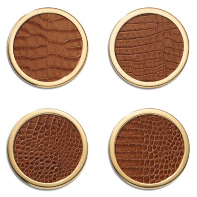 Classic Croc Embossed Leather Coasters in Chestnut, Set of 4