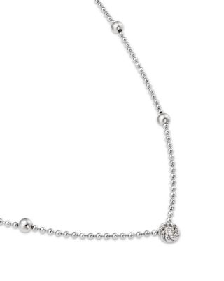 18K White Gold Alternating Bead Chain with Bezel Set Diamonds, 17"