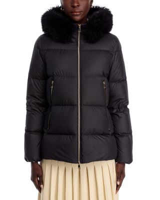 Laichefur Shearling Trim Hooded Down Jacket