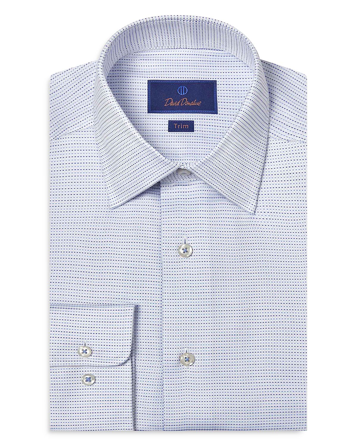 David Donahue Trim Fit Micro Dobby Dot Dress Shirt