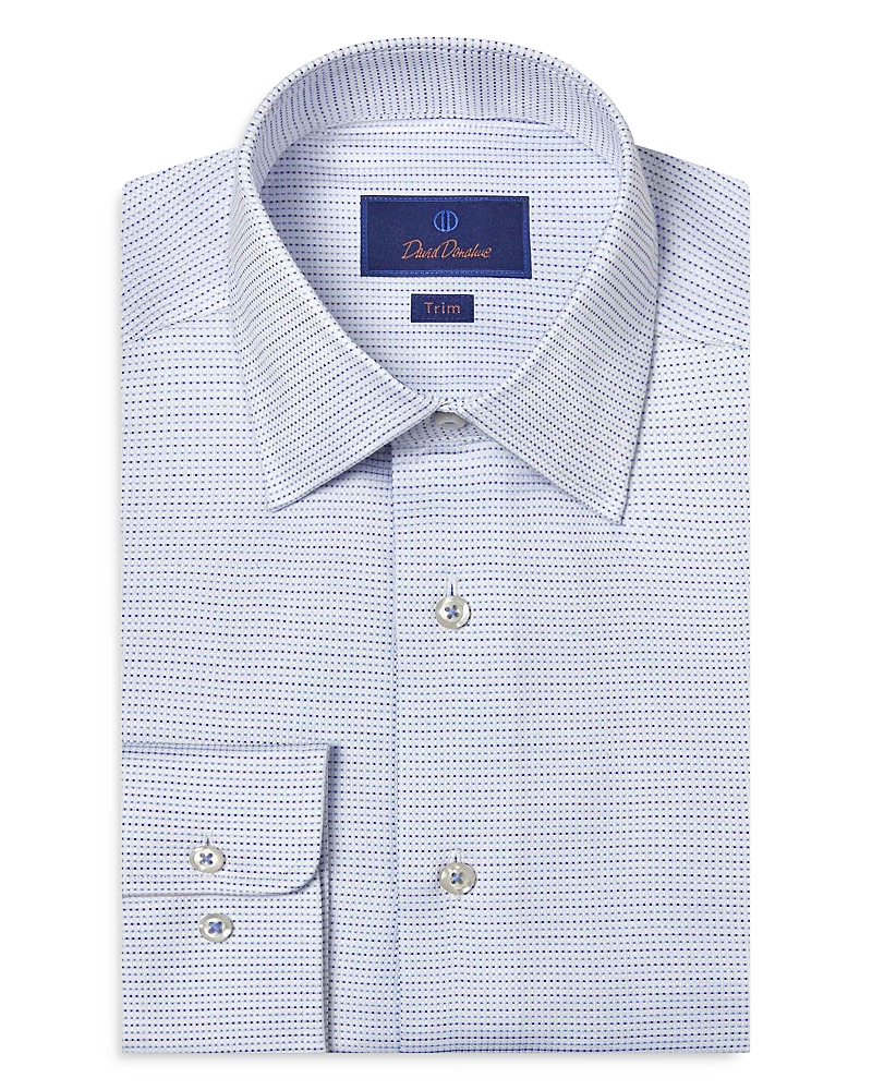 David Donahue Trim Fit Micro Dobby Dot Dress Shirt
