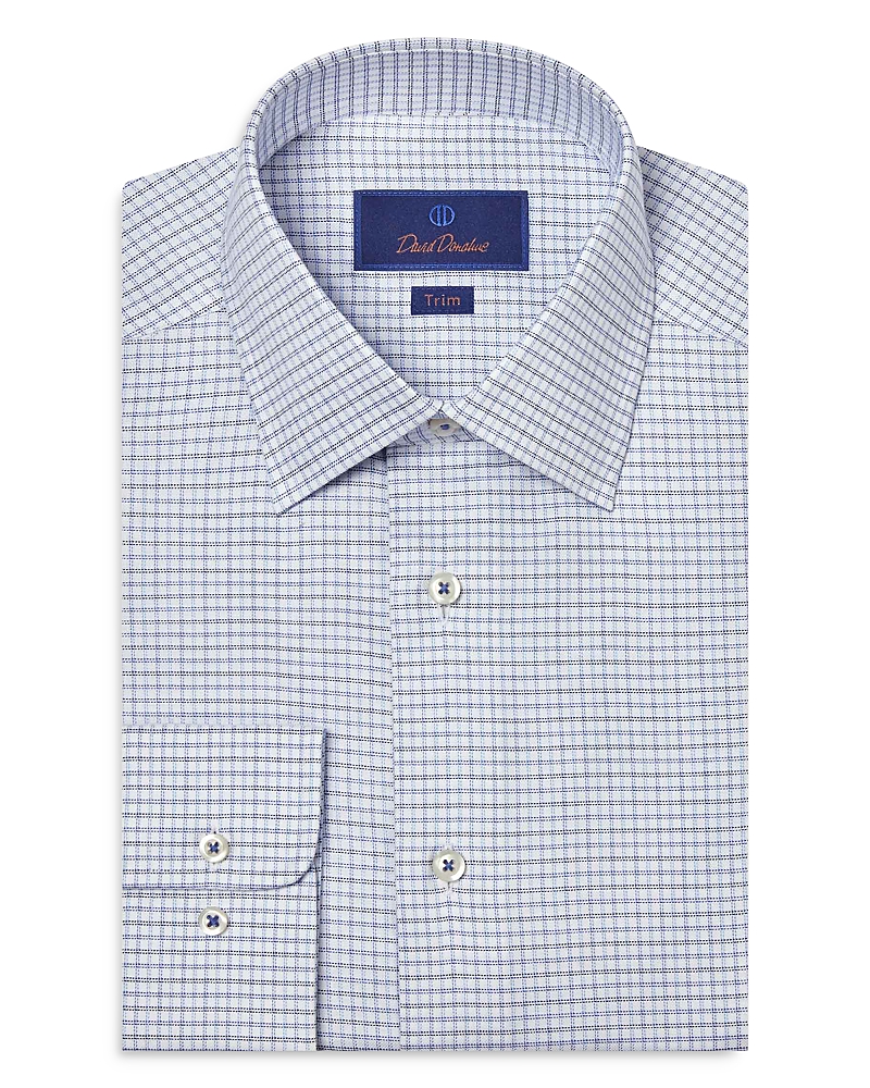 David Donahue Trim Fit Basket Grid Check Dress Shirt