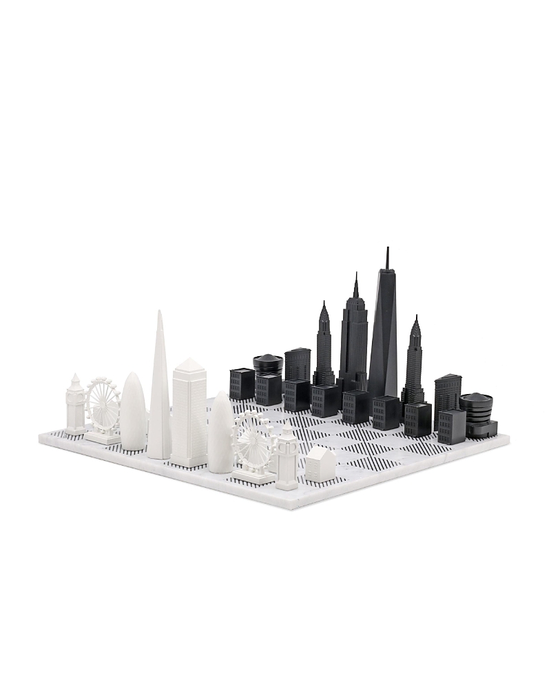 SKYLINE CHESS CHESS SET ACRYLIC LONDON VS NEW YORK WITH MARBLE HATCH BOARD