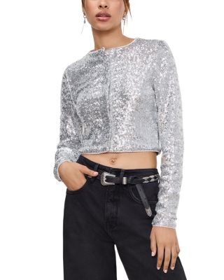 Good American - Sequined Button Cropped Cardigan