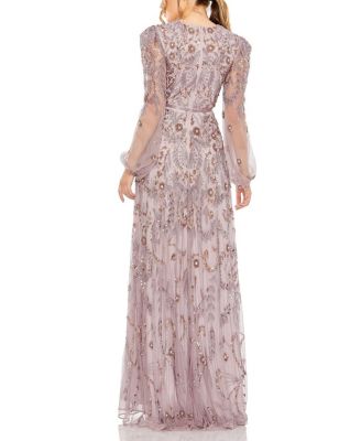 Puff Sleeve Embellished A Line Gown