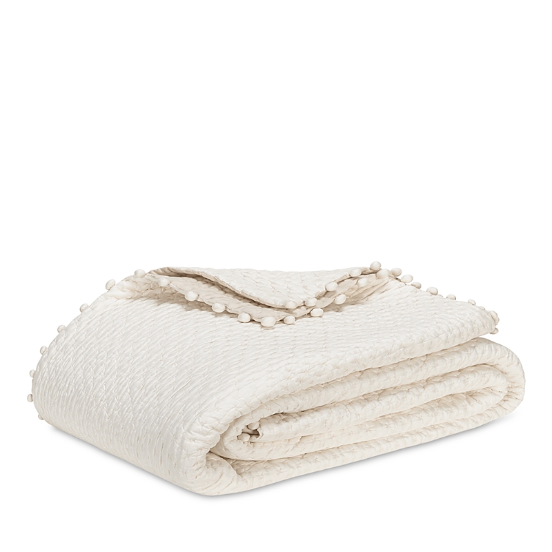 Matouk Margaret Pompom Quilted Silk Comforter In Abalone