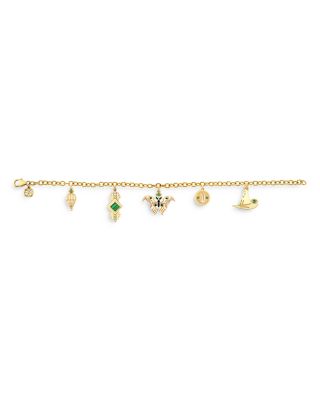 Sydney Evan - 14K Yellow Gold Wicked Green Elphaba Multi Charm Chain Bracelet