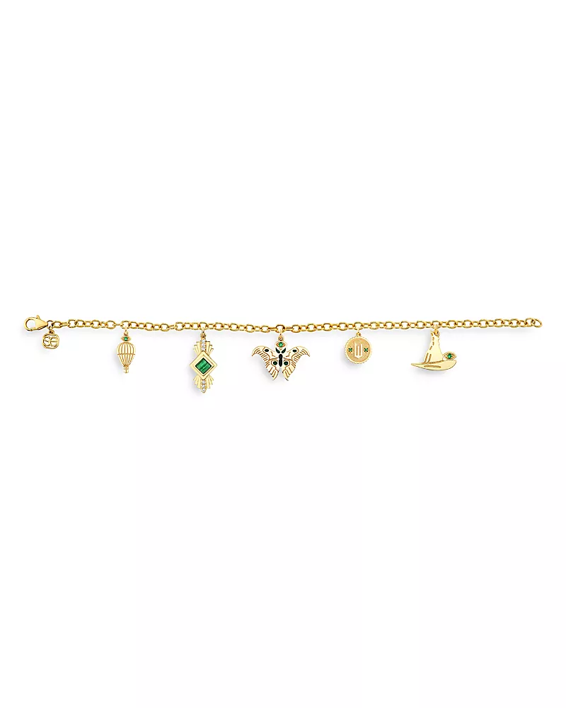 Sydney Evan 14K Yellow Gold Wicked Green Elphaba Multi Charm Chain Bracelet