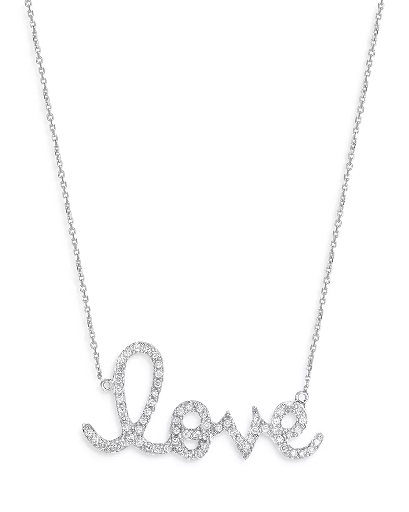 Sydney Evan 14K White Gold Diamond Large Love Script Pendant Necklace, 18