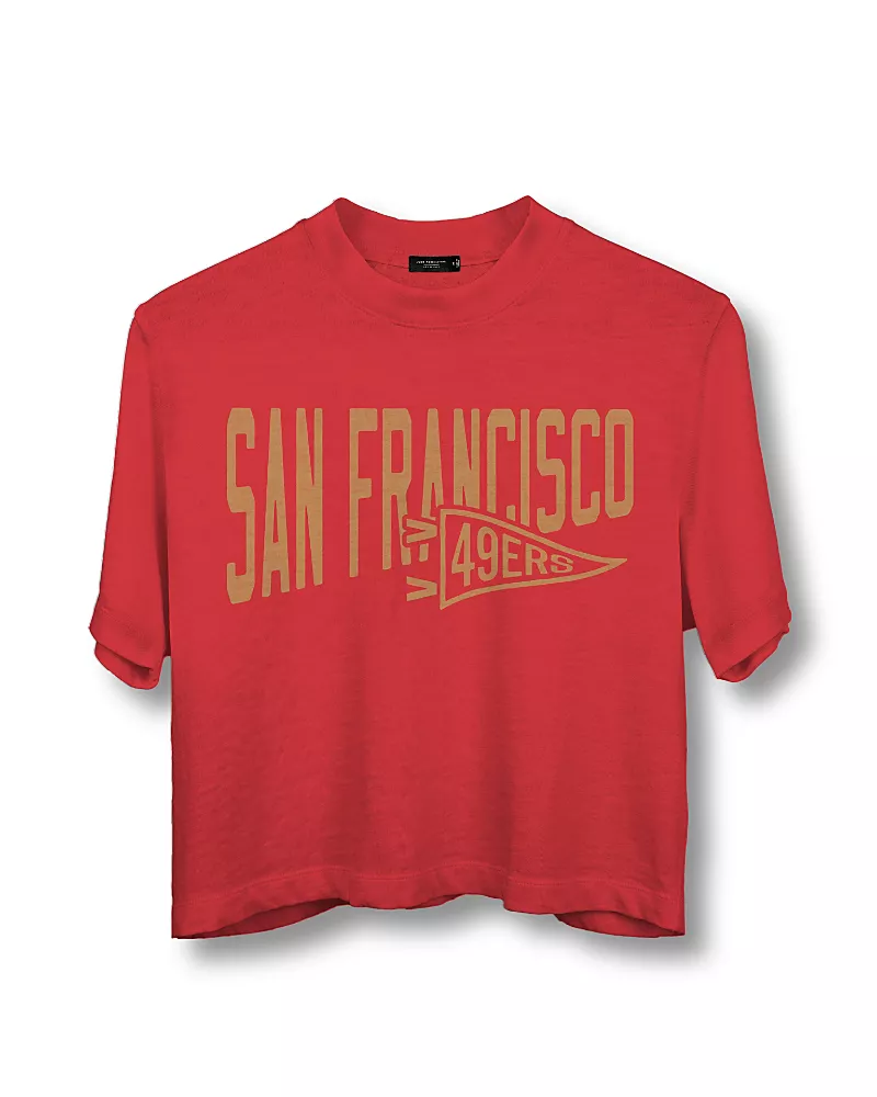 Junk Food Clothing Women's Nfl San Francisco 49ers Dual Threat Mock Neck Crop Tee