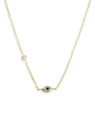 14K Yellow Gold Mini Enamel Evil Eye Pendant Necklace, 18"