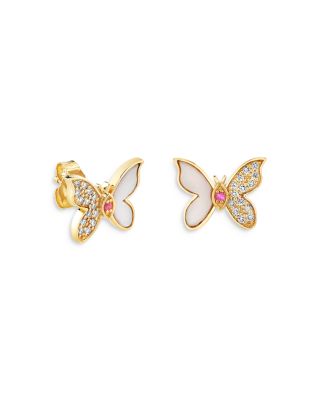 Sydney Evan - Wicked x Sydney Evan 14K Yellow Gold Glinda Pink Sapphire & Diamond Butterfly Stud Earrings