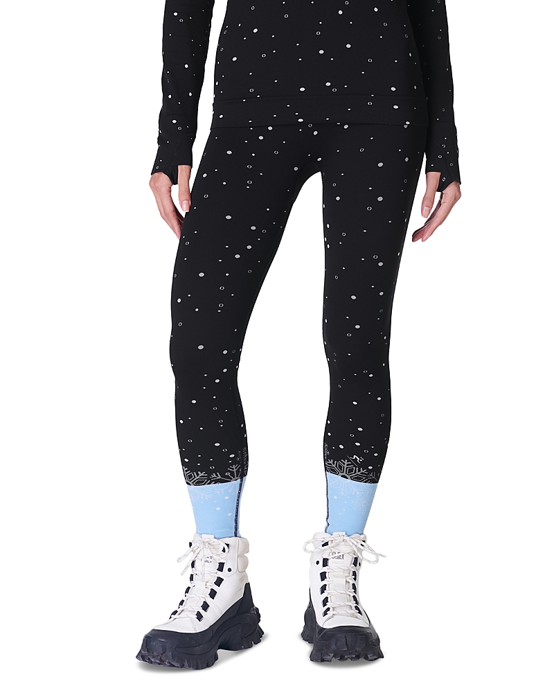 Sweaty Betty Snowflake Jacquard Base Layer Leggings In Blue Snowflake Jacquard