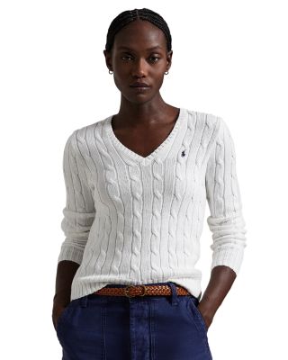 Ralph Lauren - Women's Cable Knit Cotton V Neck Sweater