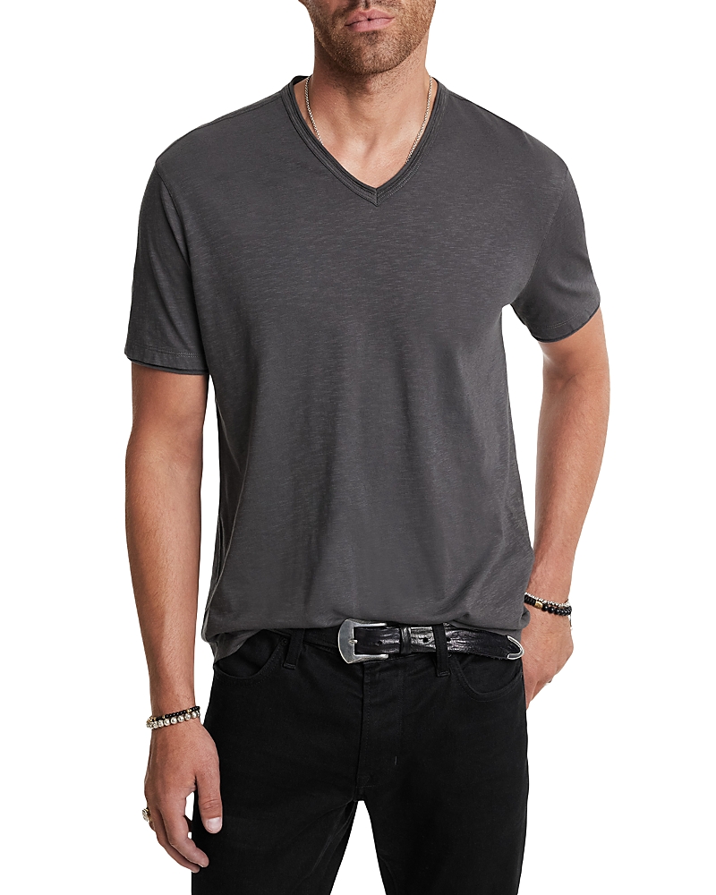 John Varvatos Miles Slub V Neck Tee In Deep Charcoal