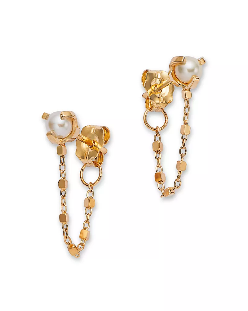 Zoe Chicco 14K Yellow Gold Square Bead Chain Cultured Freshwater Pearl Earrings