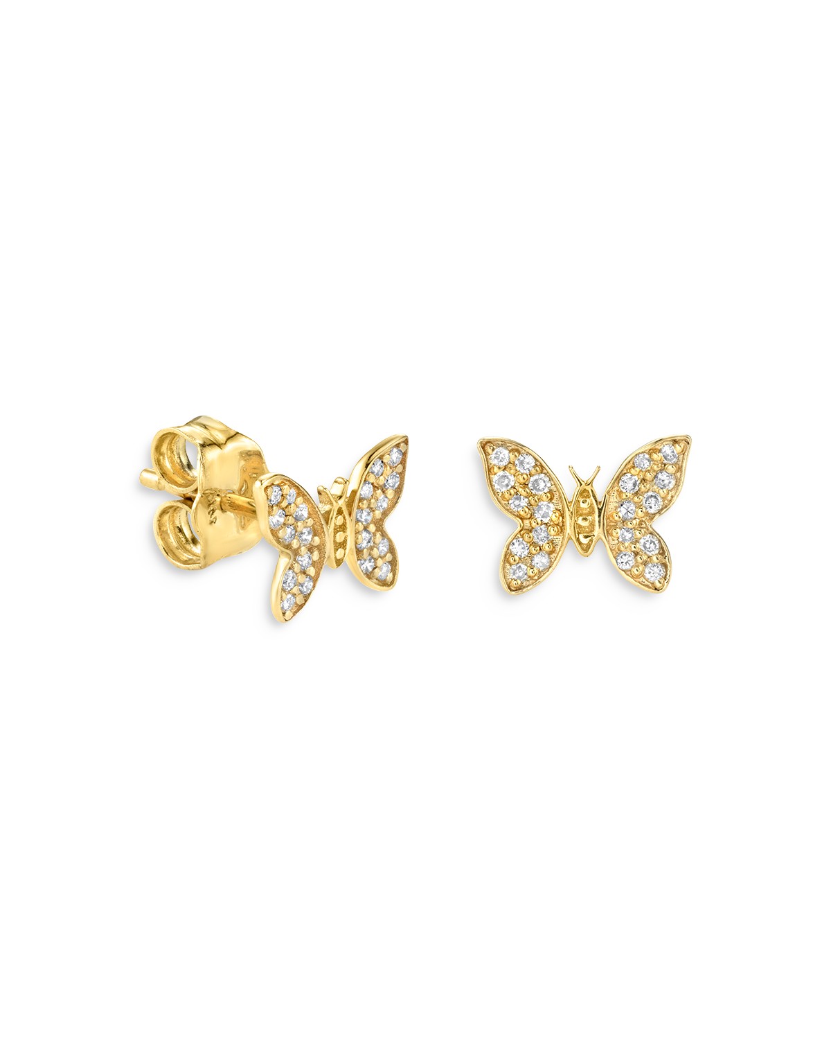 14k Yellow Gold Diamond Butterfly Stud Earrings