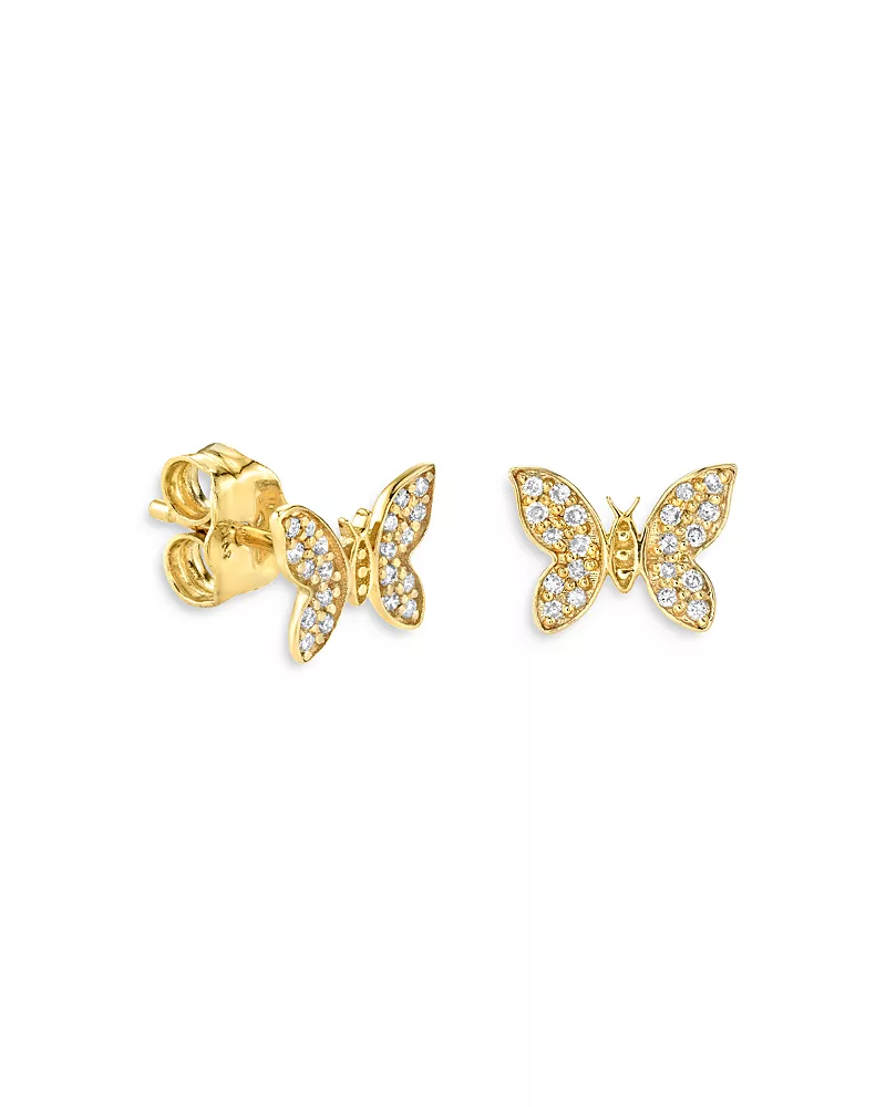 Sydney Evan 14k Yellow Gold Diamond Butterfly Stud Earrings