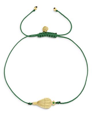 Wicked x Sydney Evan 14K Yellow Gold Emerald Hot Air Balloon Green Cord Slider Bracelet