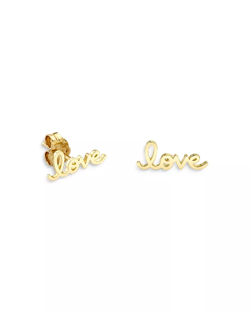 Sydney Evan 14K Yellow Gold Pure Love Script Stud Earrings