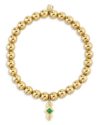 Wicked x Sydney Evan 14K Yellow Gold Diamond & Malachite Art Deco Charm Stretch Bracelet
