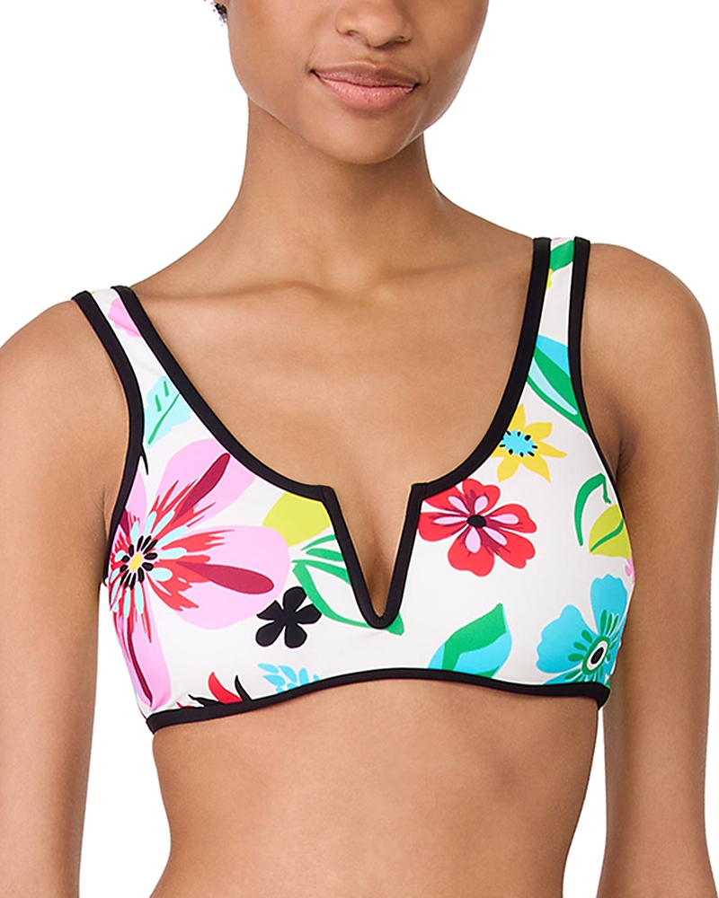 Kate Spade New York Printed V Wire Bikini Top In Cream