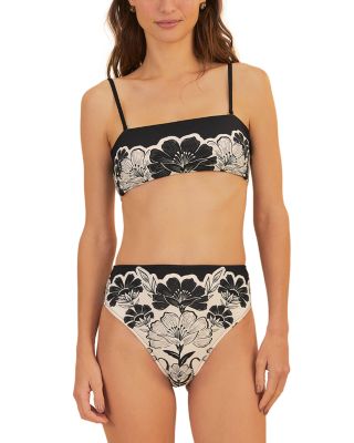 FARM Rio - Flower Leopards Bandeau Bikini Top & Flower Leopards High Waist Full Bikini Bottom