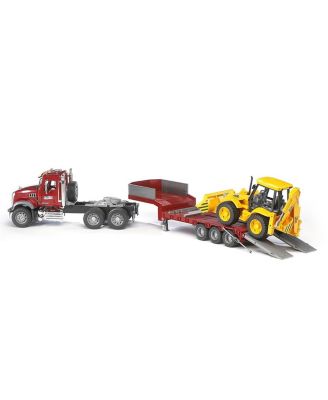  1/16 Mack Granite Flatbed Truck w/ Low Loader & Loader Backhoe - Ages 5-7