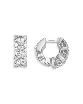 Certified Lab Grown Diamond Huggie Hoop Earrings in 18K White Gold, 5.0 tcw