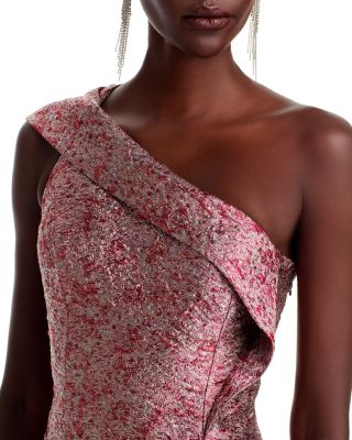 Jacquard One Shoulder Ruffle Gown