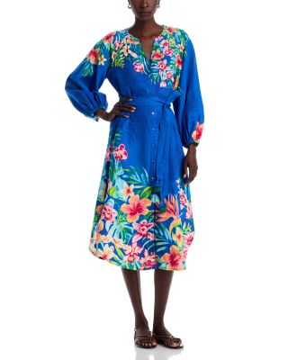 Tommy Bahama Topi Flore Linen Midi Shirt Dress