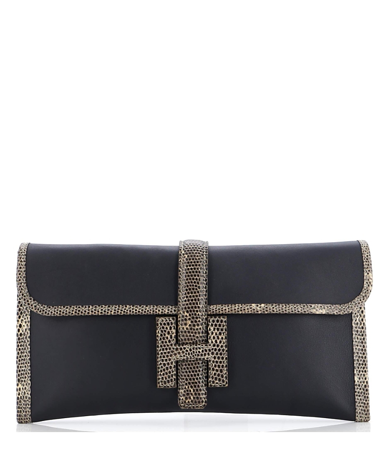 Pre-owned Pre-owned Hermes Hermes 29 Jige Elan Clutch Swift With Lizard In Black/ Grey