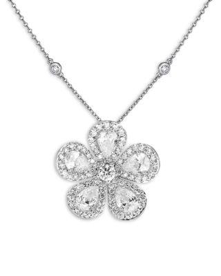 PIRANESI - 18K White Gold Large Classic Flower Necklace with Diamonds, 2.97 tcw