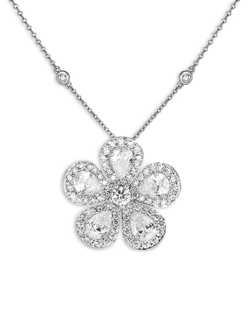 Piranesi 18K White Gold Large Classic Flower Necklace with Diamonds