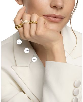 Sculpted Cable Band Ring in 18K Yellow Gold with Pav&eacute; Diamonds, 7.5mm