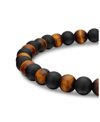 Men's Spiritual Beads Alternating Bracelet in Sterling Silver with Black Onyx and Tigers Eye, 6mm