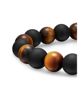Men's Spiritual Beads Alternating Bracelet in Sterling Silver with Tigers Eye and Black Onyx, 8mm
