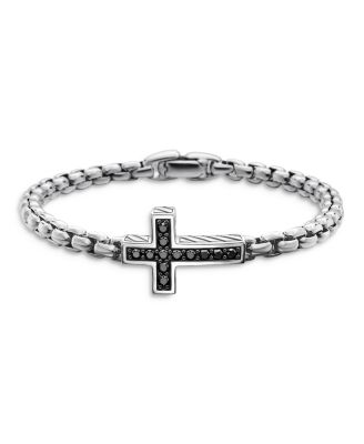 David Yurman - Men's Pav&eacute; Cross Bracelet in Sterling Silver with Black Diamonds, 5mm