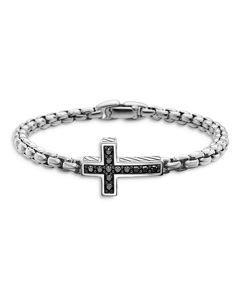 David Yurman Men's Pave Cross Bracelet in Sterling Silver with Black Diamonds, 5mm