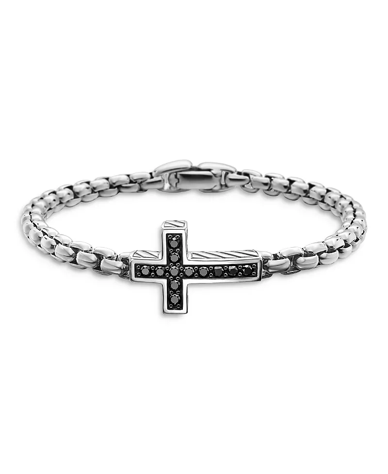 David Yurman Men's Pave Cross Bracelet in Sterling Silver with Black Diamonds, 5mm