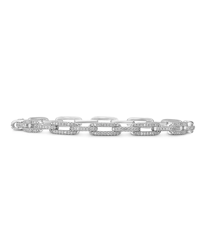 David Yurman Stax Chain Link Bracelet with Diamonds in 18K White Gold