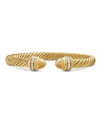David Yurman - Classic Cablespira&reg; Bracelet in 18K Yellow Gold with Gold Domes and Diamonds, 7mm