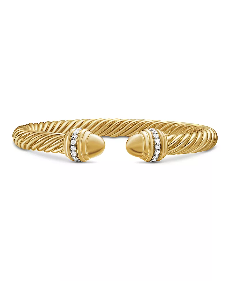 Classic Cablespira Bracelet in 18K Yellow Gold with Gold Domes and Diamonds, 7mm