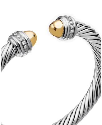 Cable Bracelet with 14K Yellow Gold Dome & Diamonds